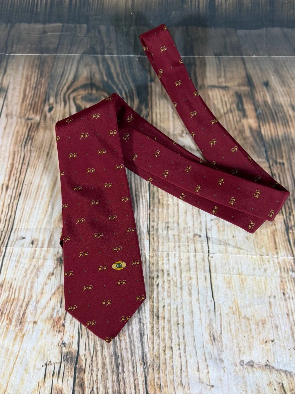 Gucci Accessory Collection Silk Tie Burgundy Gold GG Horsebit Italy Vintage 80’s